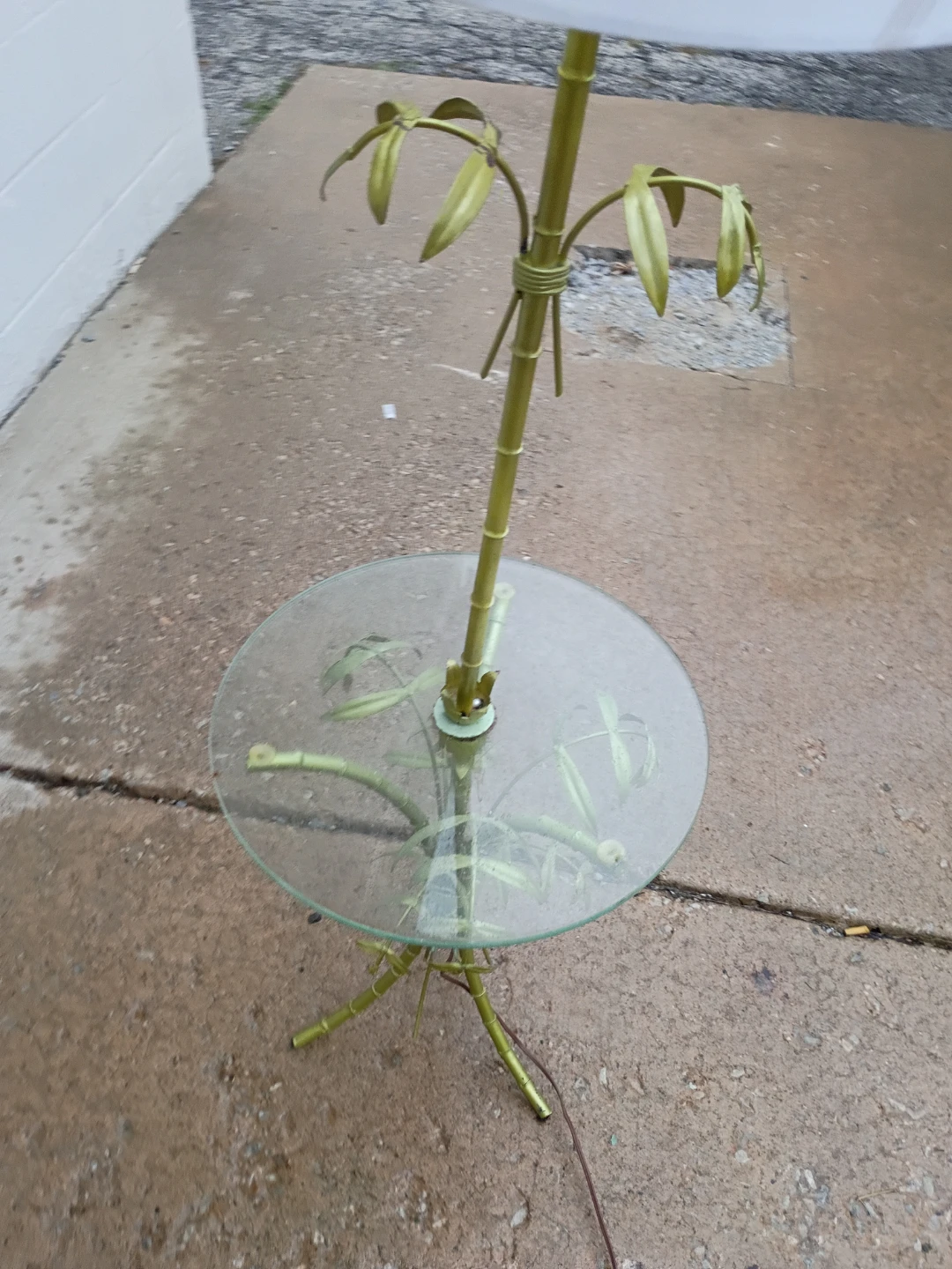 Vintage Bamboo Style Metal Floor Lamp with Glass Table - photo 2