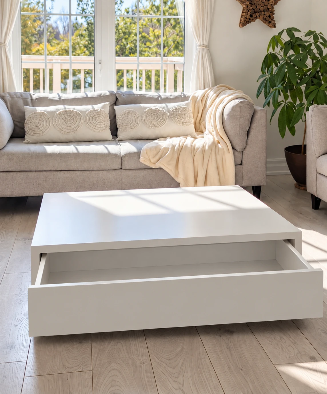 EQ3 White Coffee Table with Drawer - photo 2
