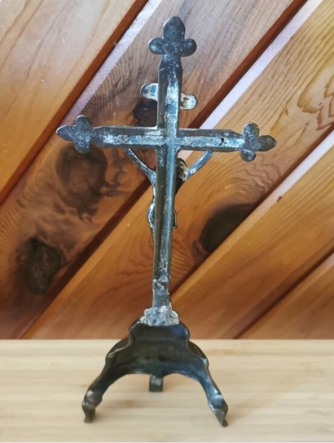 Vintage European Religious Crucifix Freestanding Cross - photo 3