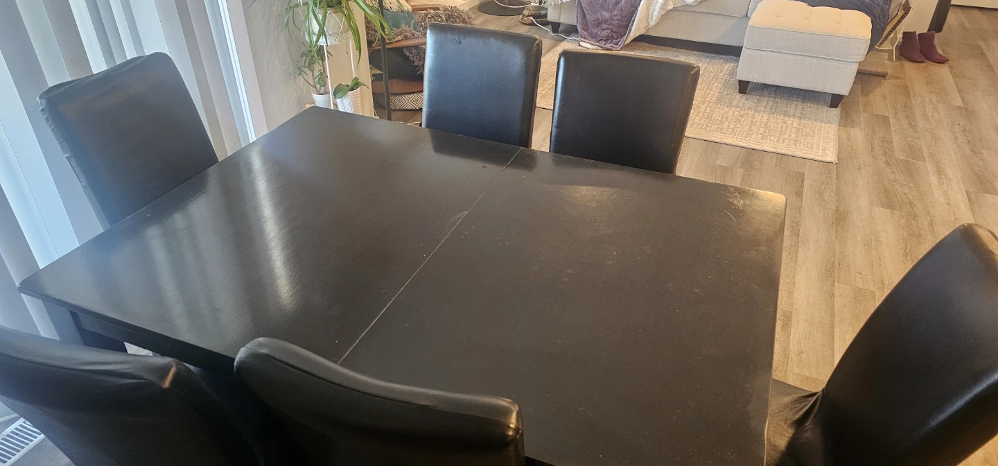 Solid Wood Black Dining Table With Leaf and Six Chairs - photo 2