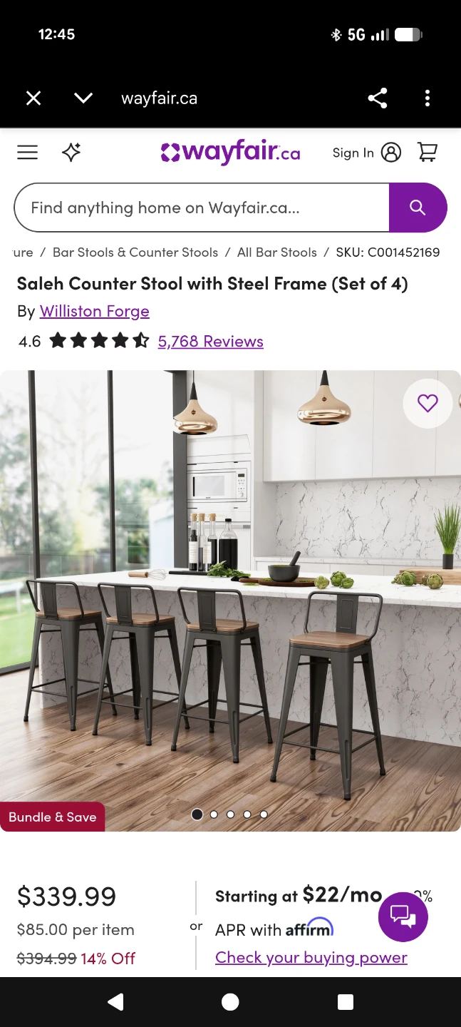Williston Forge Saleh Counter Stools, Matte Black, Set of 4