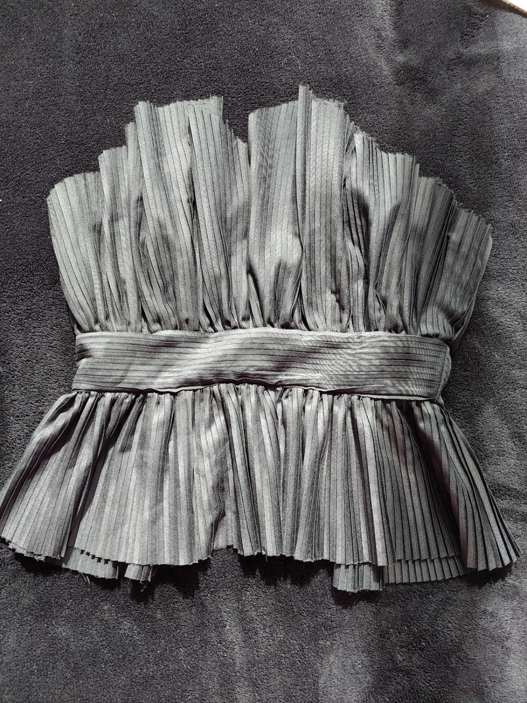 Black Pleated Strapless Peplum Top