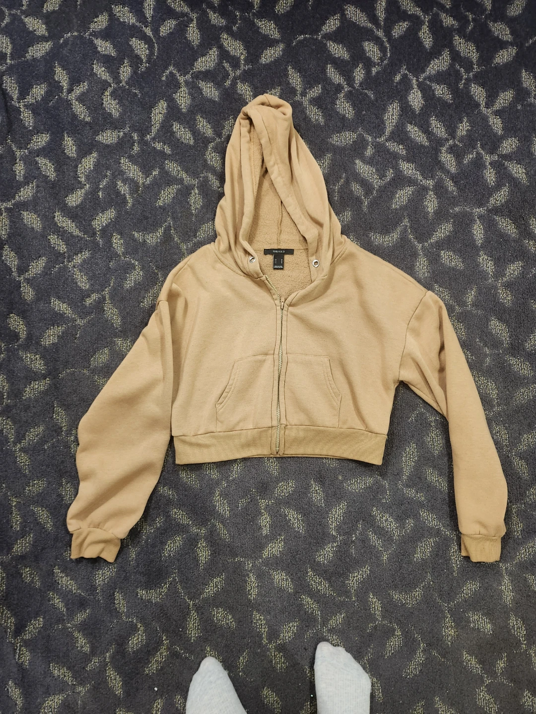 Forever 21 Tan Cropped Zip-Up Hoodie