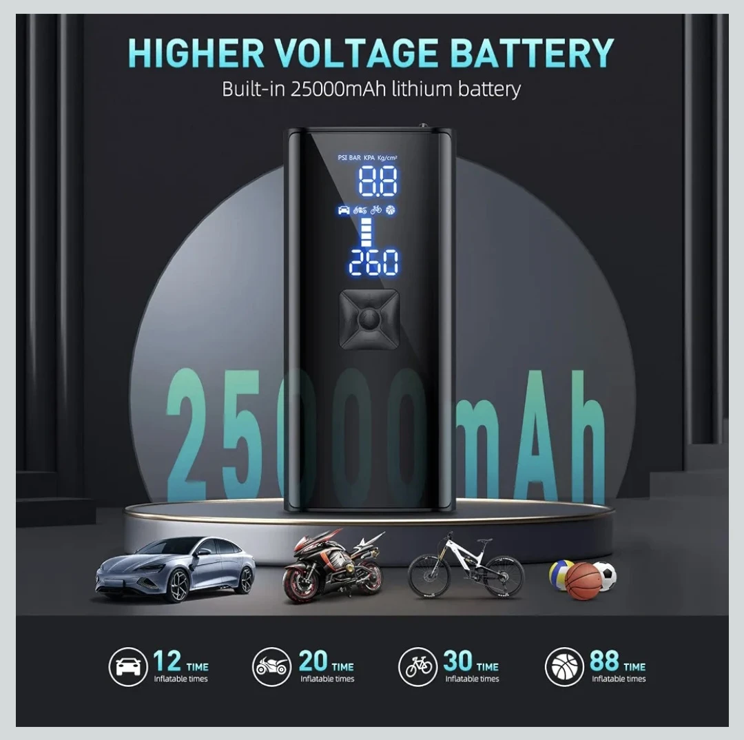 Portable Cordless Tire Inflator 25000mAh - photo 4