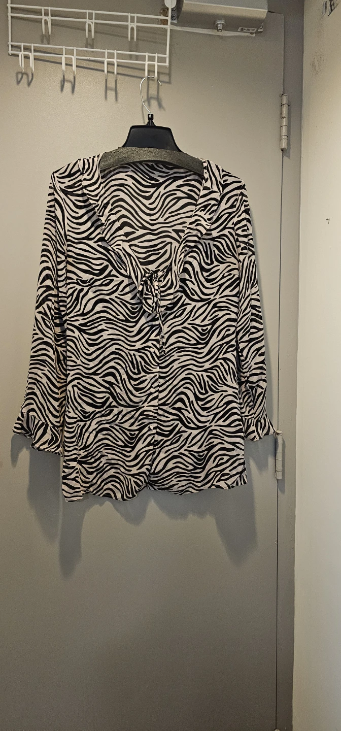 Zebra Print Tie-Neck Blouse