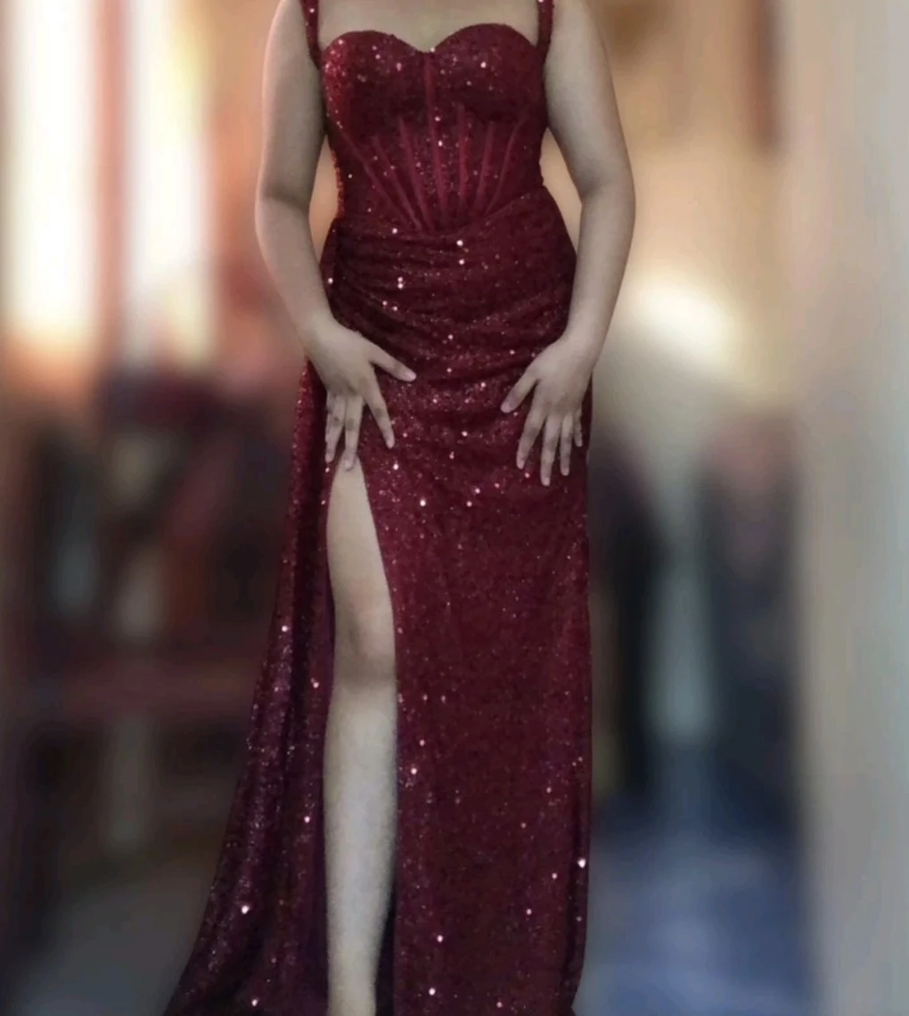 Red Sequin Corset Evening Gown - photo 2