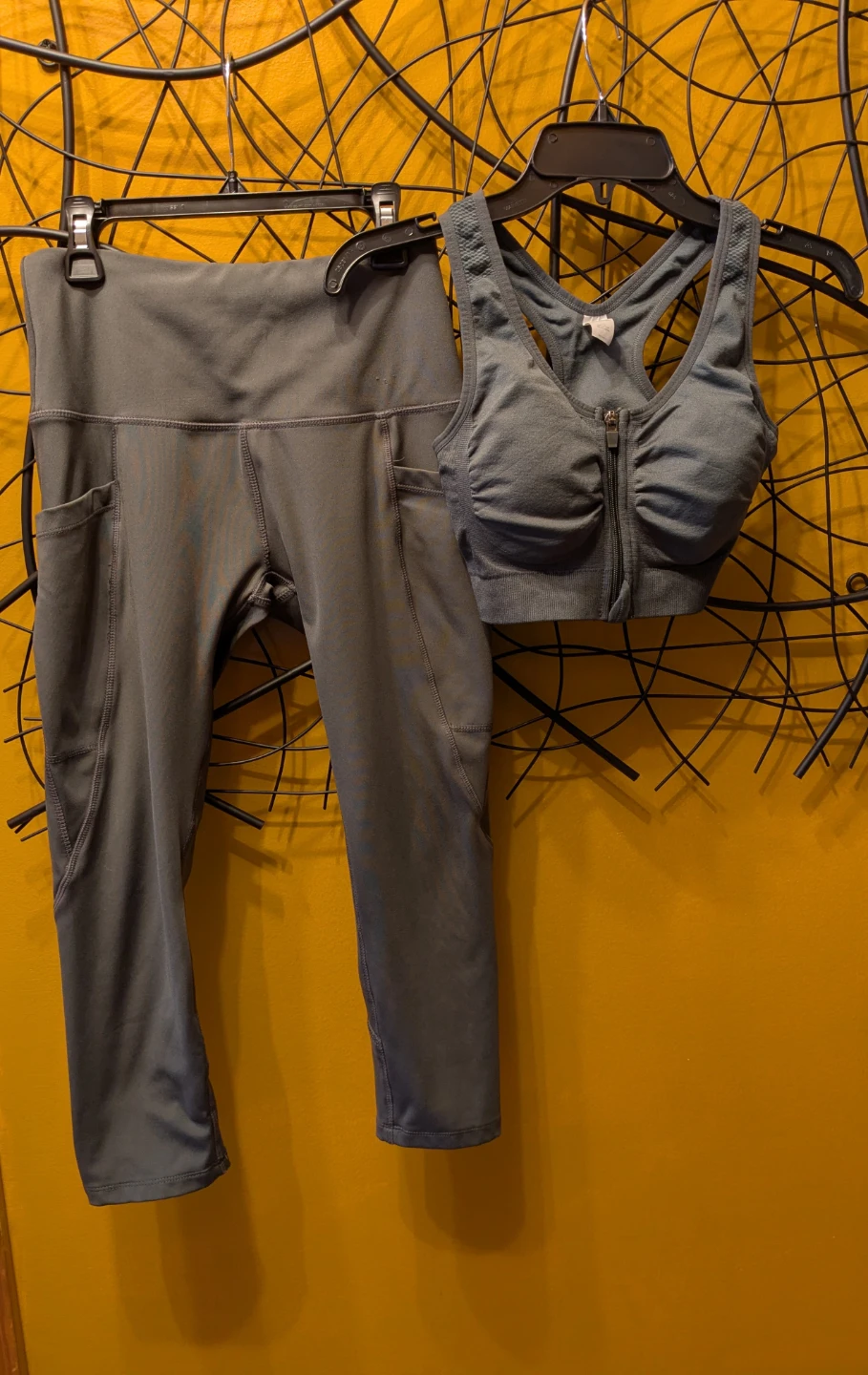 N.Y.L. Gray Pocket Leggings + Velocity Zip-Front Sports Bra