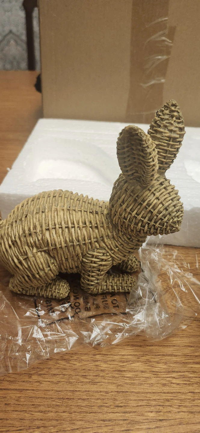 Set of Two Resin Wicker-Style Bunny Figurines - photo 5