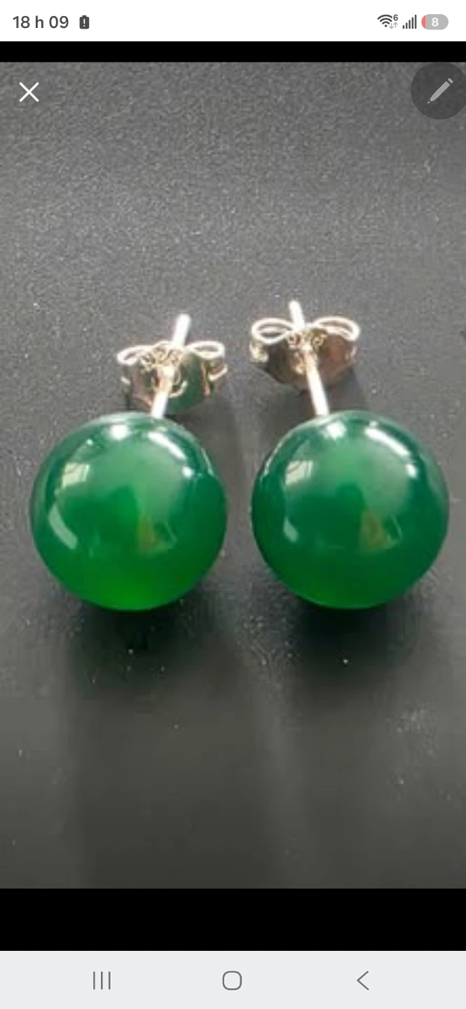 Natural Green Jade Stud Earrings – 925 Sterling Silver – New - photo 3