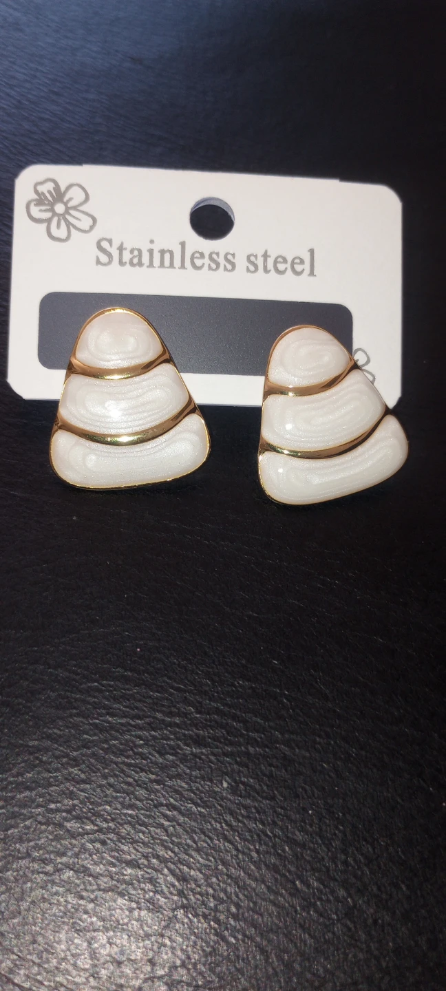 White and Gold Stainless Steel Stud Earrings