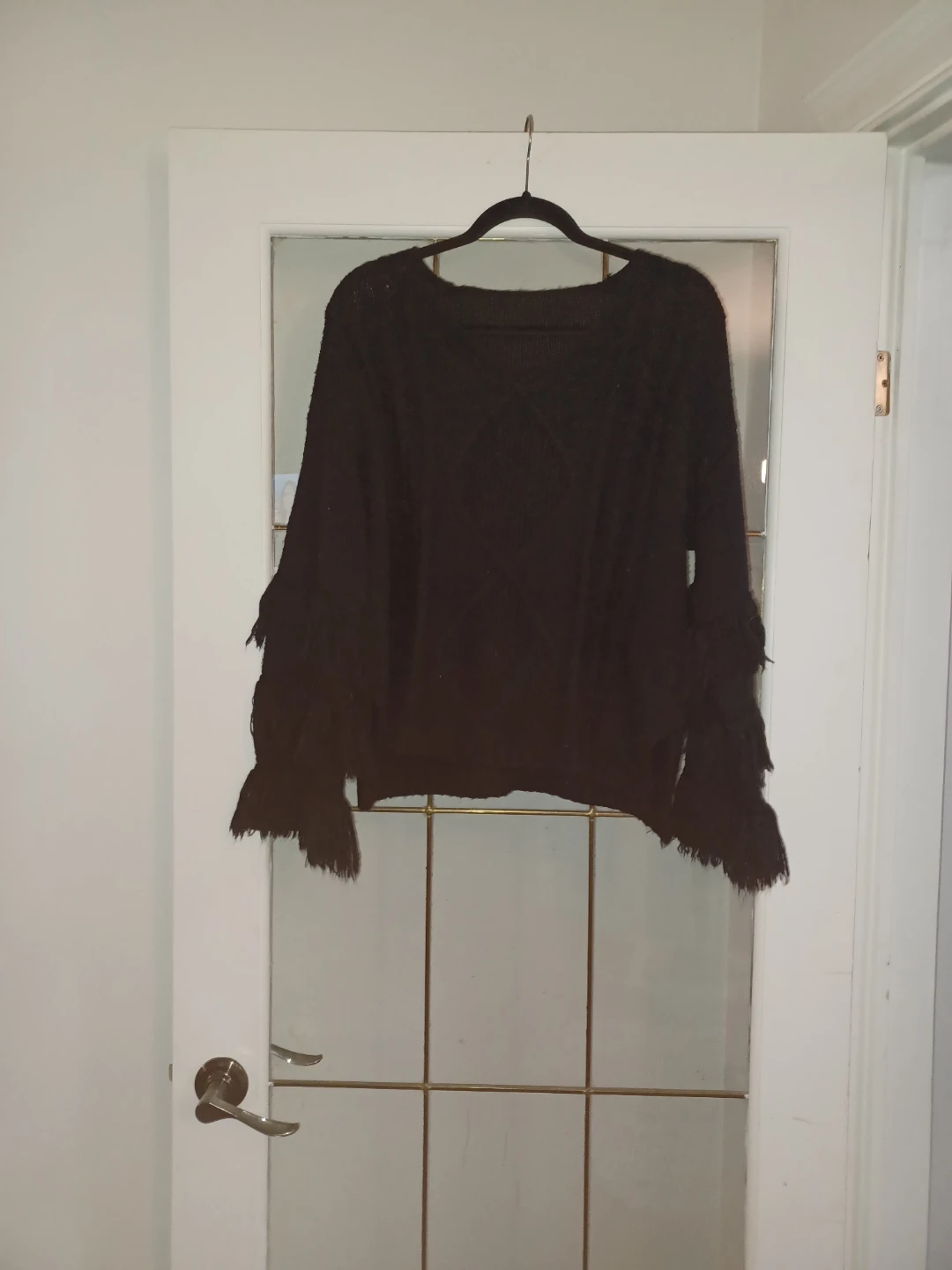 Black Sweater with Fringe Detail