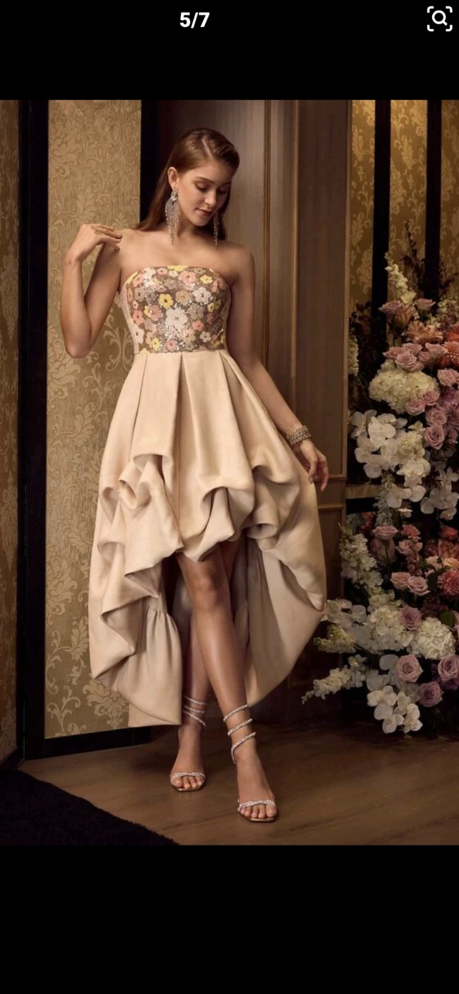 Floral Sequin High-Low Strapless Dress - photo 5