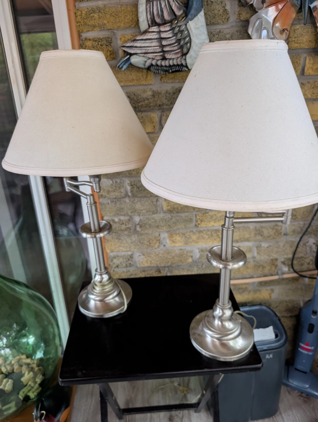 Set of two adjustable brushed nickel table lamps