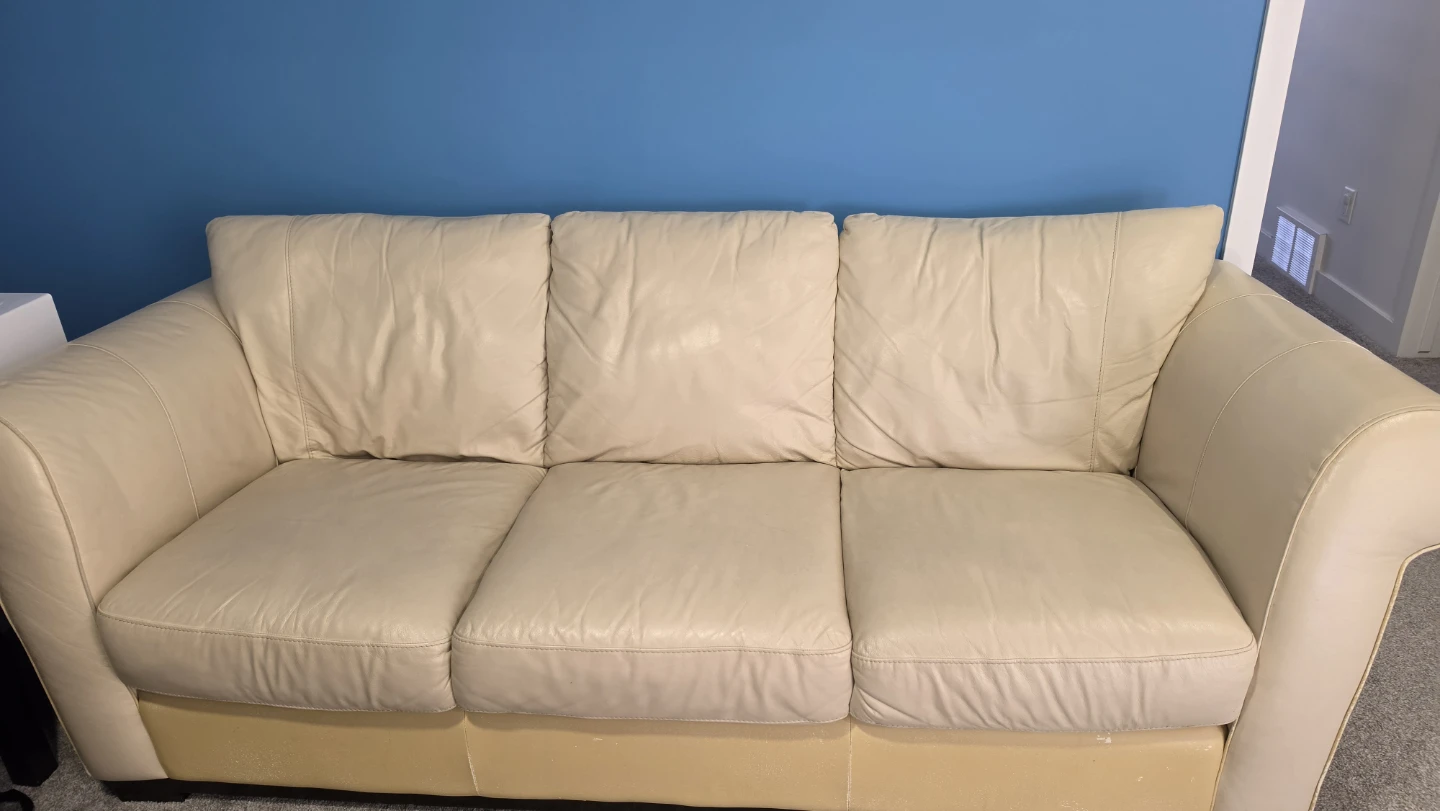 Cream Leather Sofa Set - photo 2