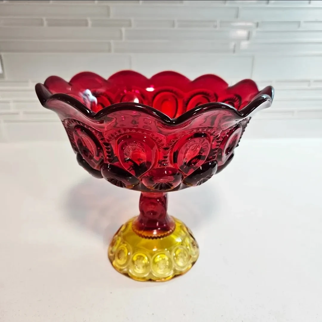 L.E. Smith Amberina Moon & Stars pedestal candy dish ✨