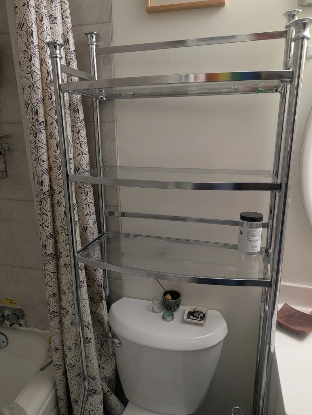 Chrome and Glass Bathroom Storage Shelf
