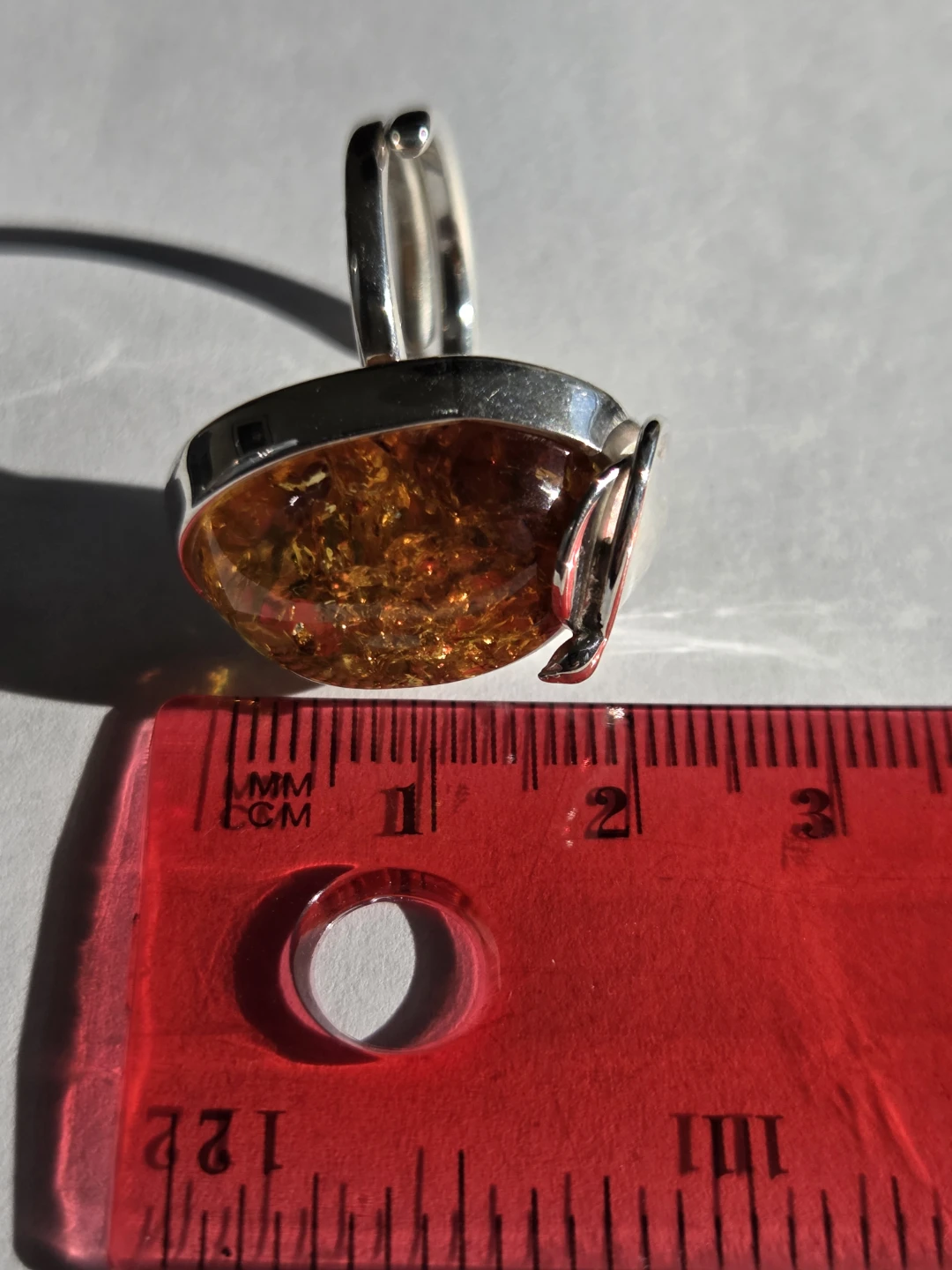 Amber Stone Silver (9.55g)Ring Adjustable - photo 4