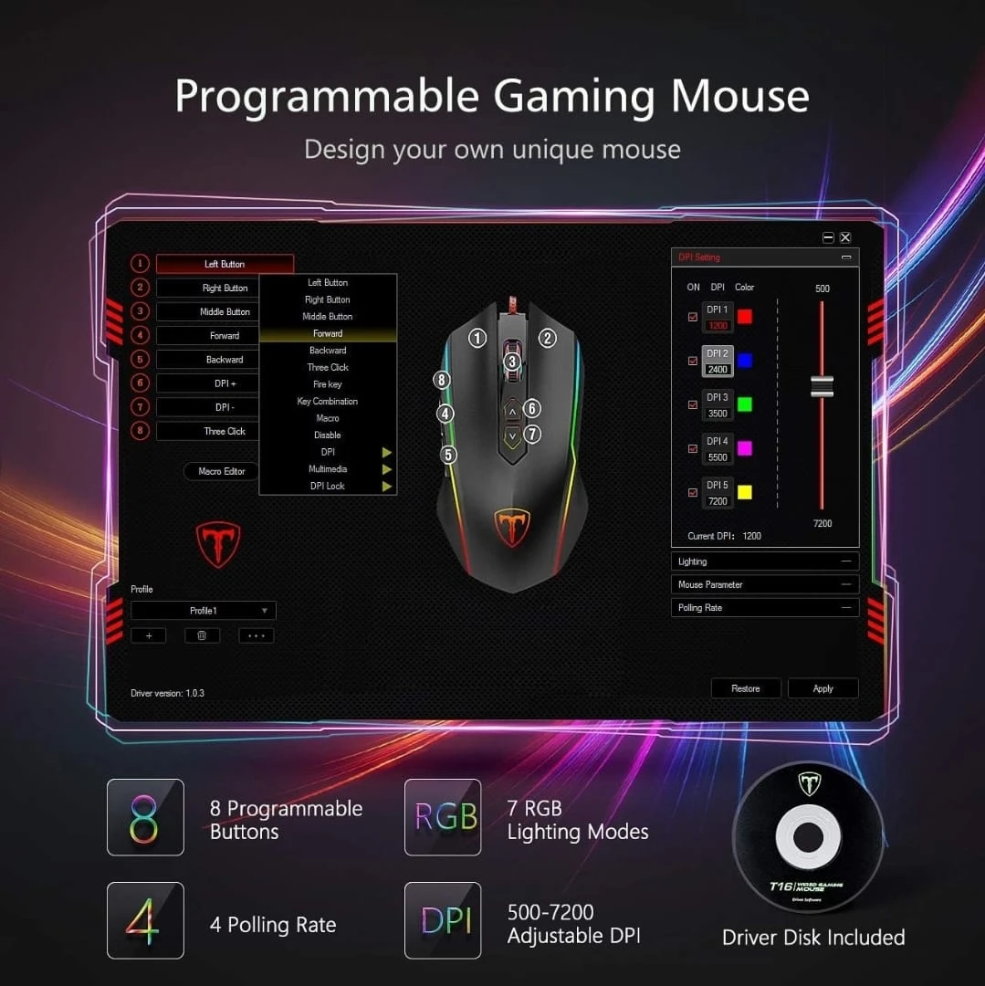 T16 Programmable RGB Gaming Mouse - photo 2