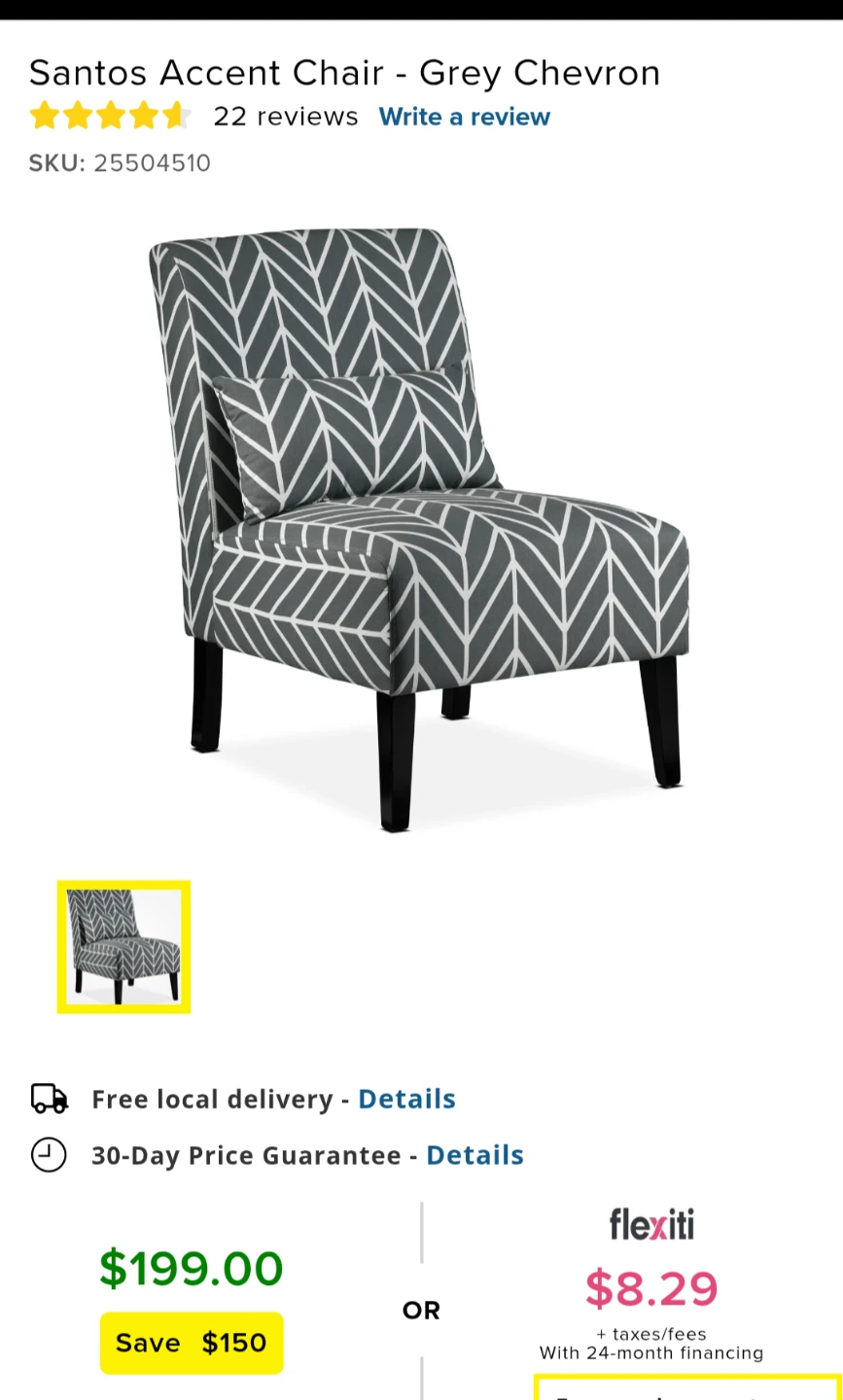 Santos Accent Chair - Grey Chevron - photo 3