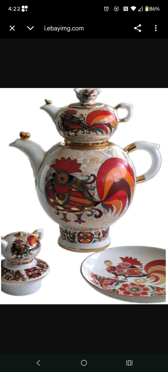 Vintage Rooster Pattern Porcelain Tea Set (no plate)