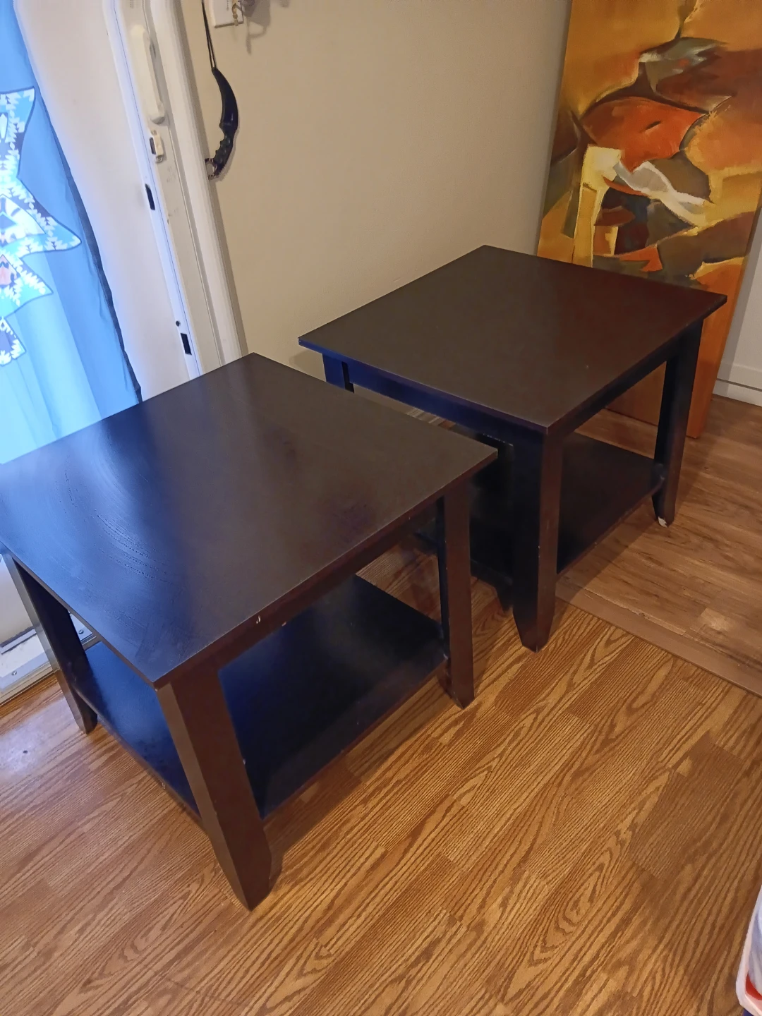 Set of Two Dark Wood End Tables