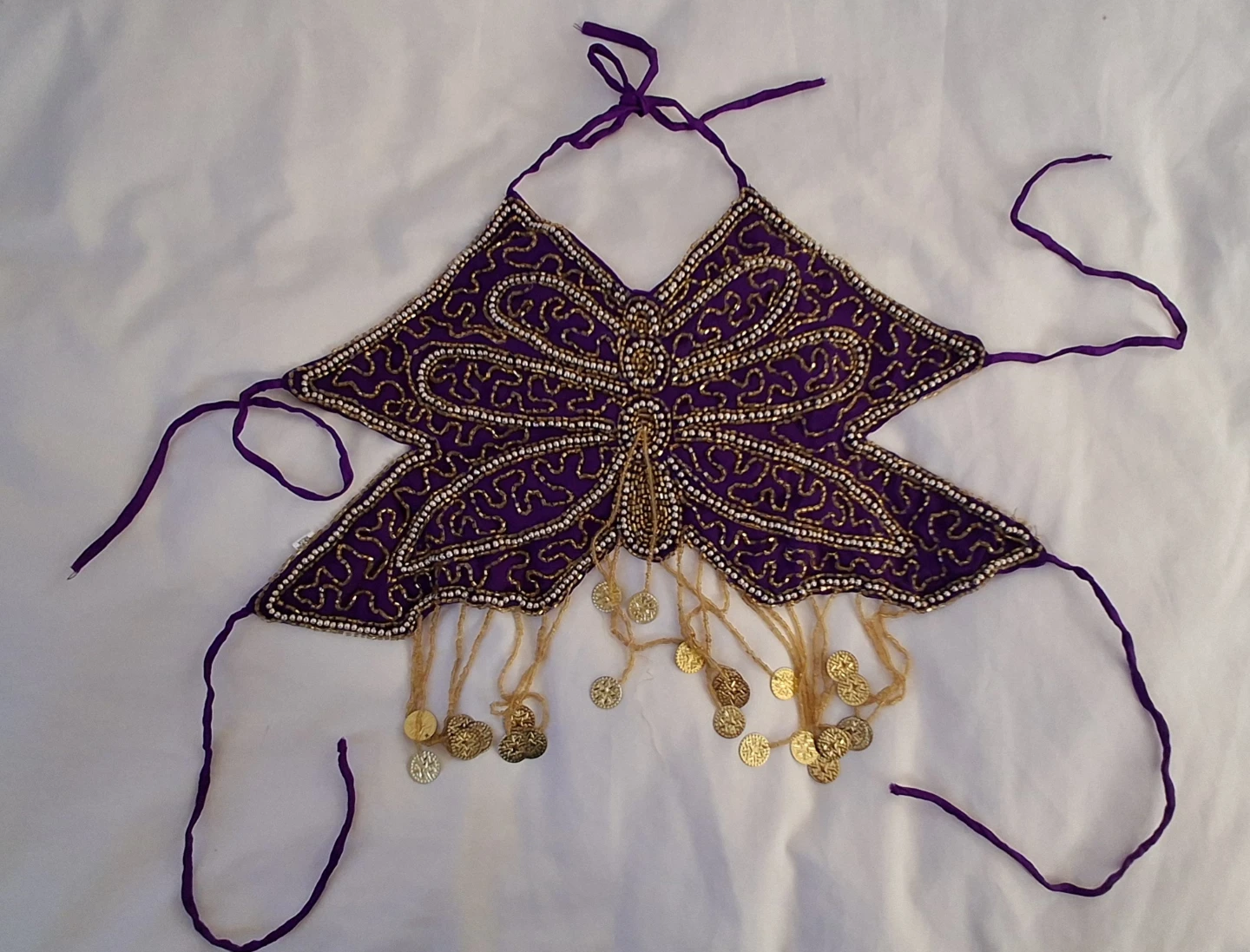 Purple Beaded Belly Dance Top and Hip Scarf Set - photo 2
