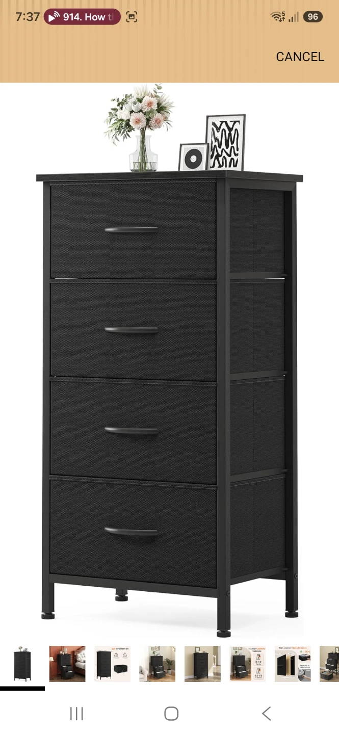 4-Drawer Fabric Storage Dresser - Black