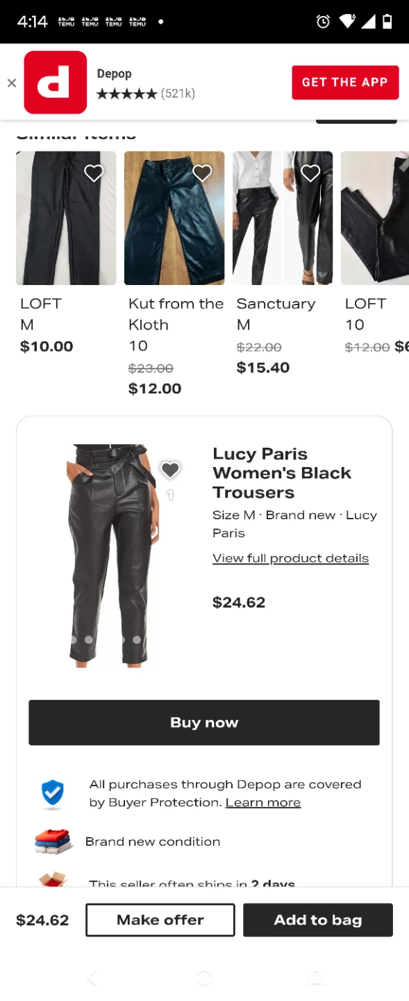 Lucy Paris Women's Black Trousers Size M