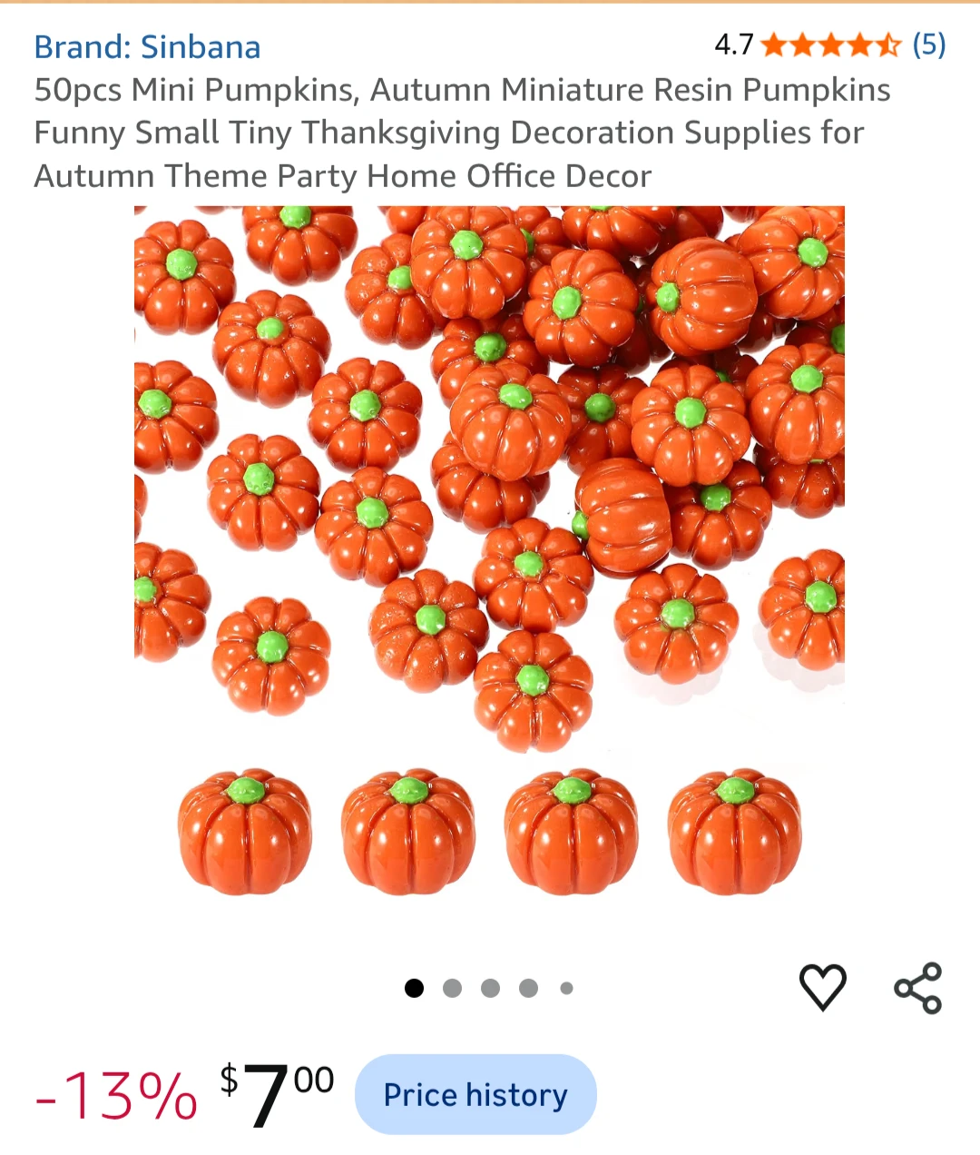 50pcs Sinbana Mini Resin Pumpkins