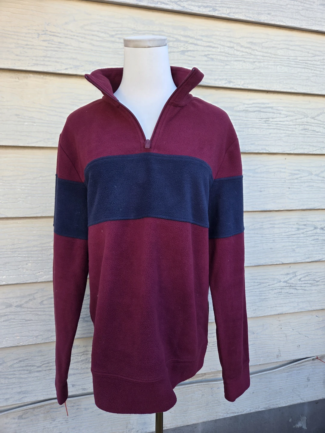 Old Navy Burgundy and Navy Fleece Quarter-Zip - photo 2