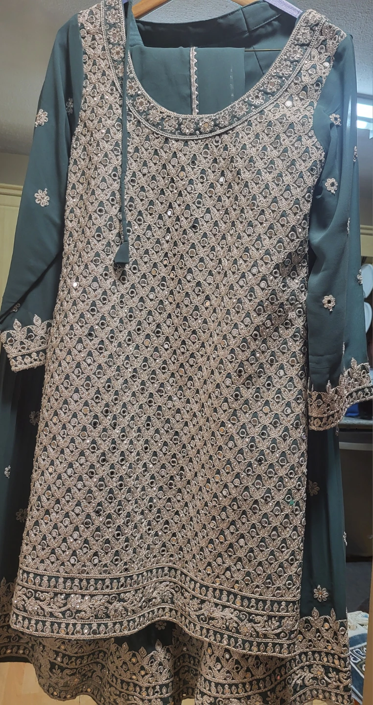 Dark Green Embroidered Sharara Suit