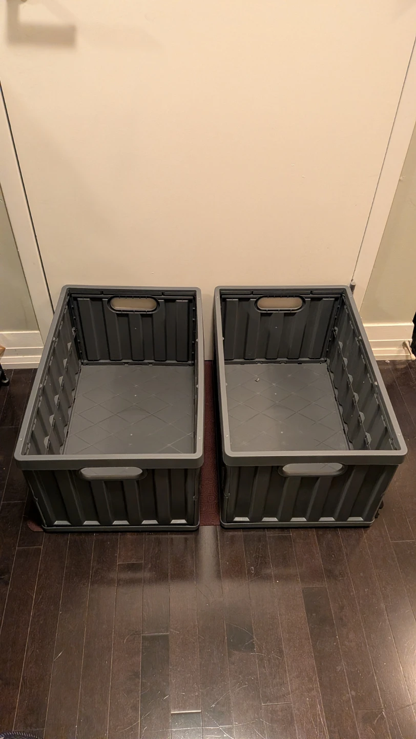 Two Grey Collapsible Storage Crates