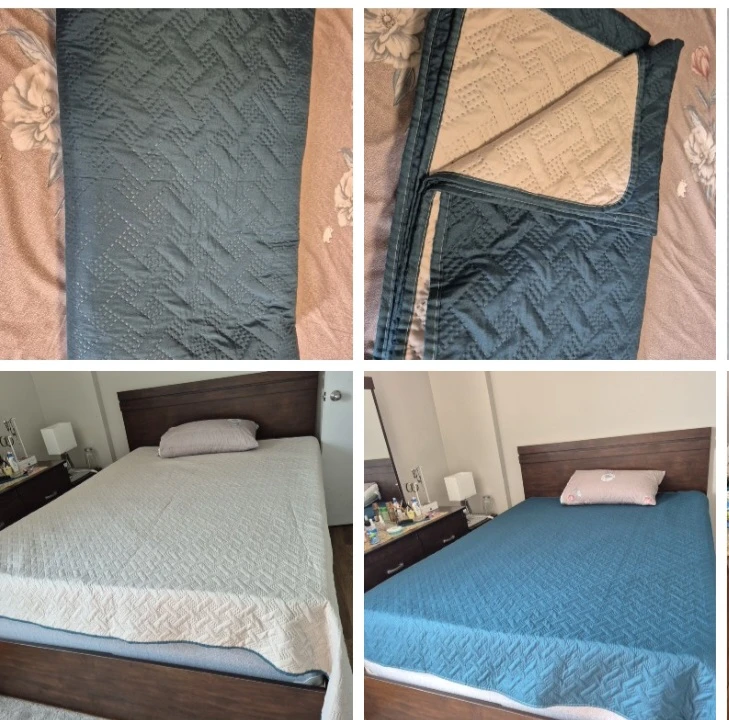 Teal and Beige Quilted Bed Cover