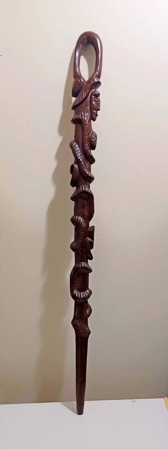 Unique Hand Carved Lacquered Wood Stick - photo 2