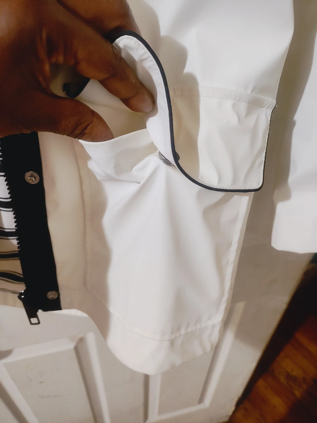 White Hooded Rain Jacket with Striped Lining - photo 2