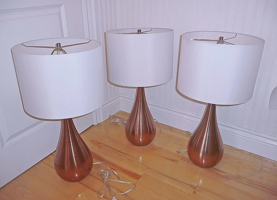 Set of 3 Copper Teardrop Table Lamps