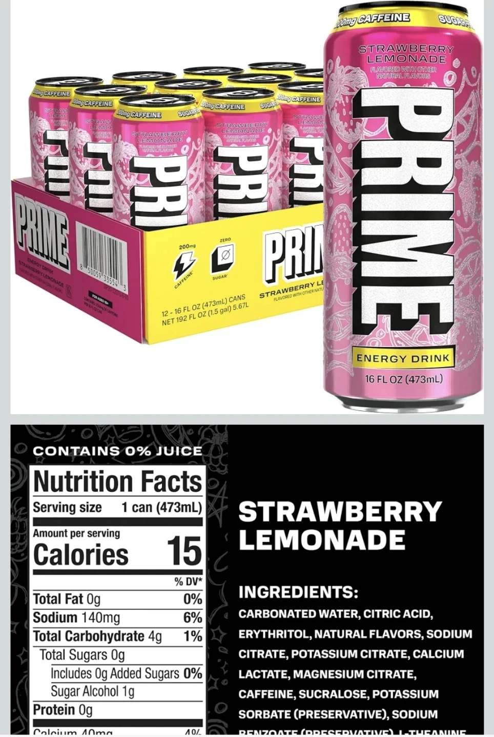 Prime Strawberry Lemonade Energy Drink 12-Pack - photo 3
