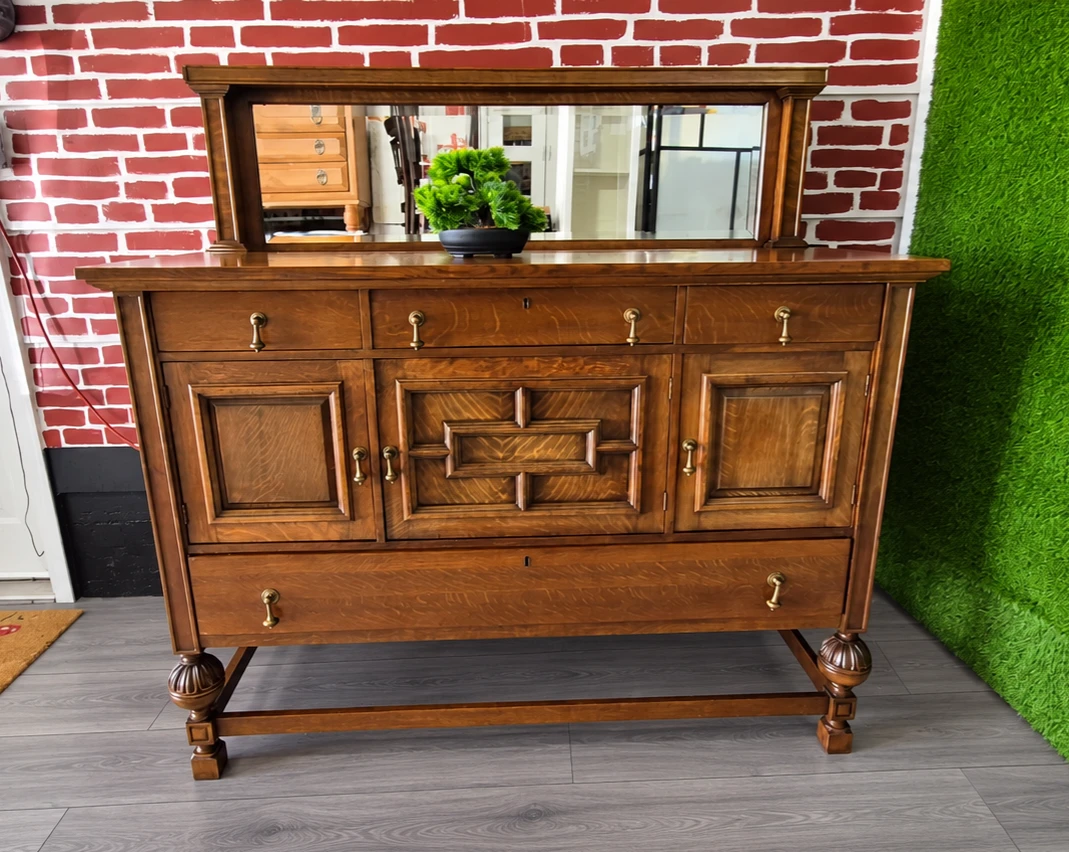 Vintage Oak Sideboard with Mirror