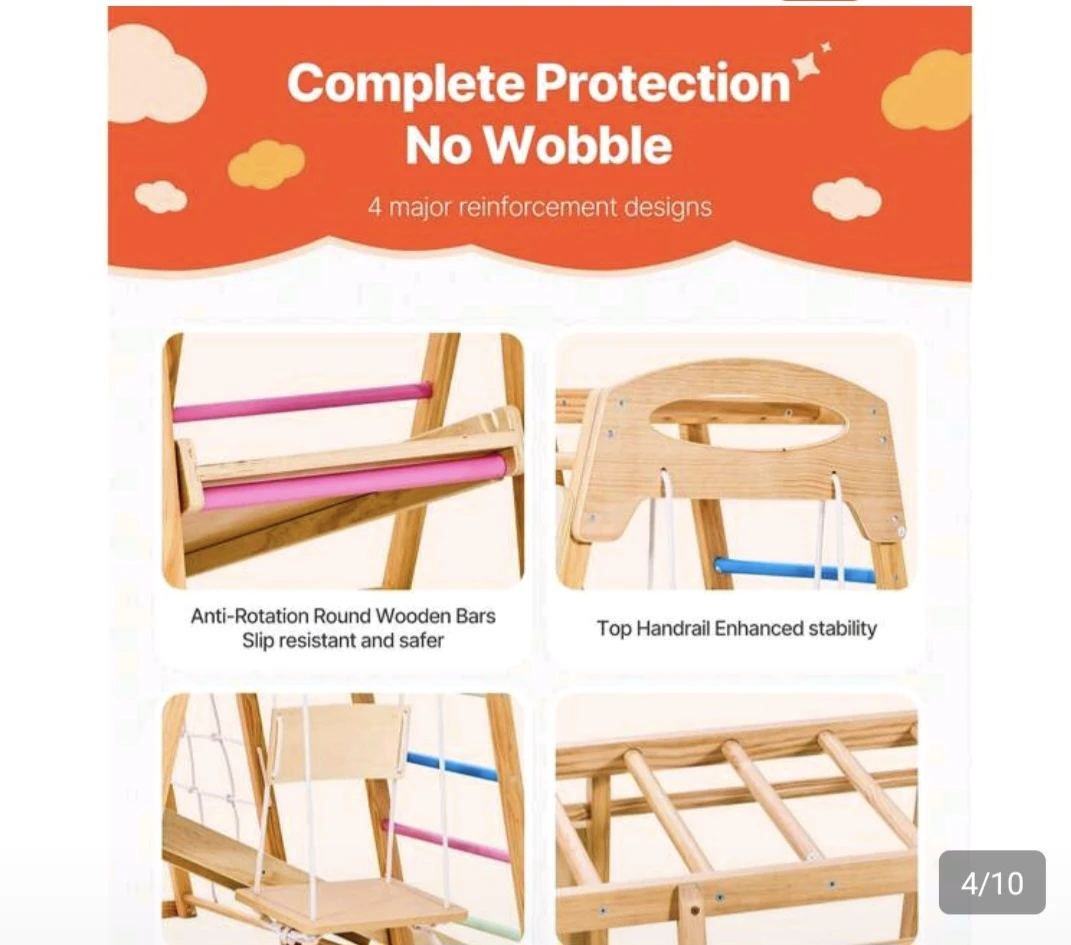 7-in-1 Indoor Wooden Playground Jungle Gym - photo 3