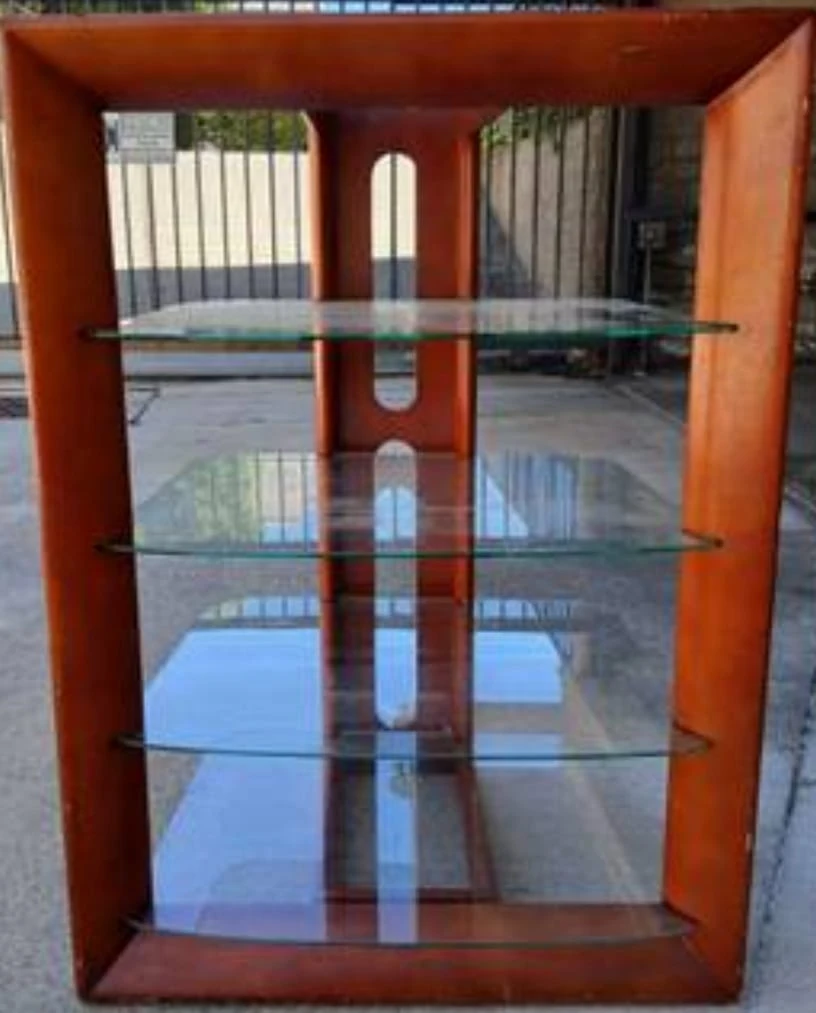 Wood-toned  glass  display curio cabinet