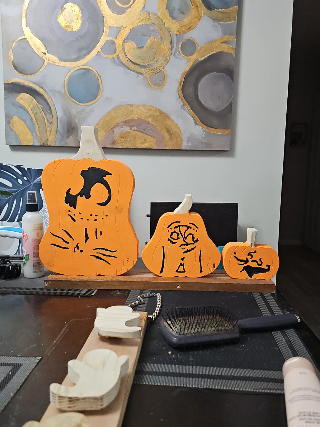 Set of 3 Wooden Halloween Pumpkins