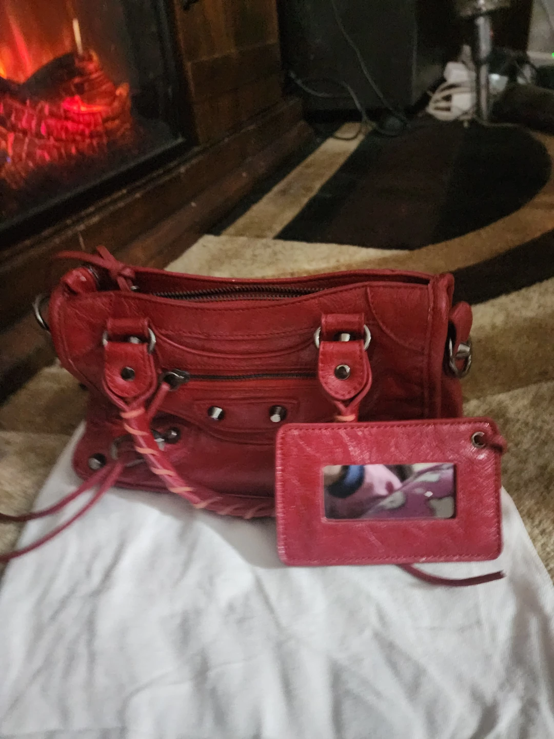 Red Leather Studded Handbag - photo 2