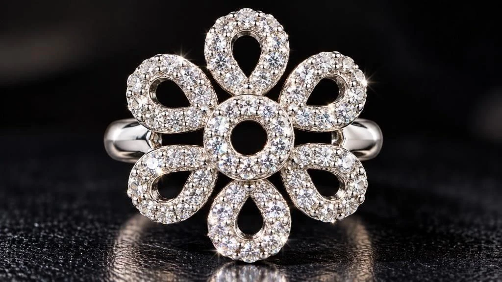 Silver CZ flower ring, size 7