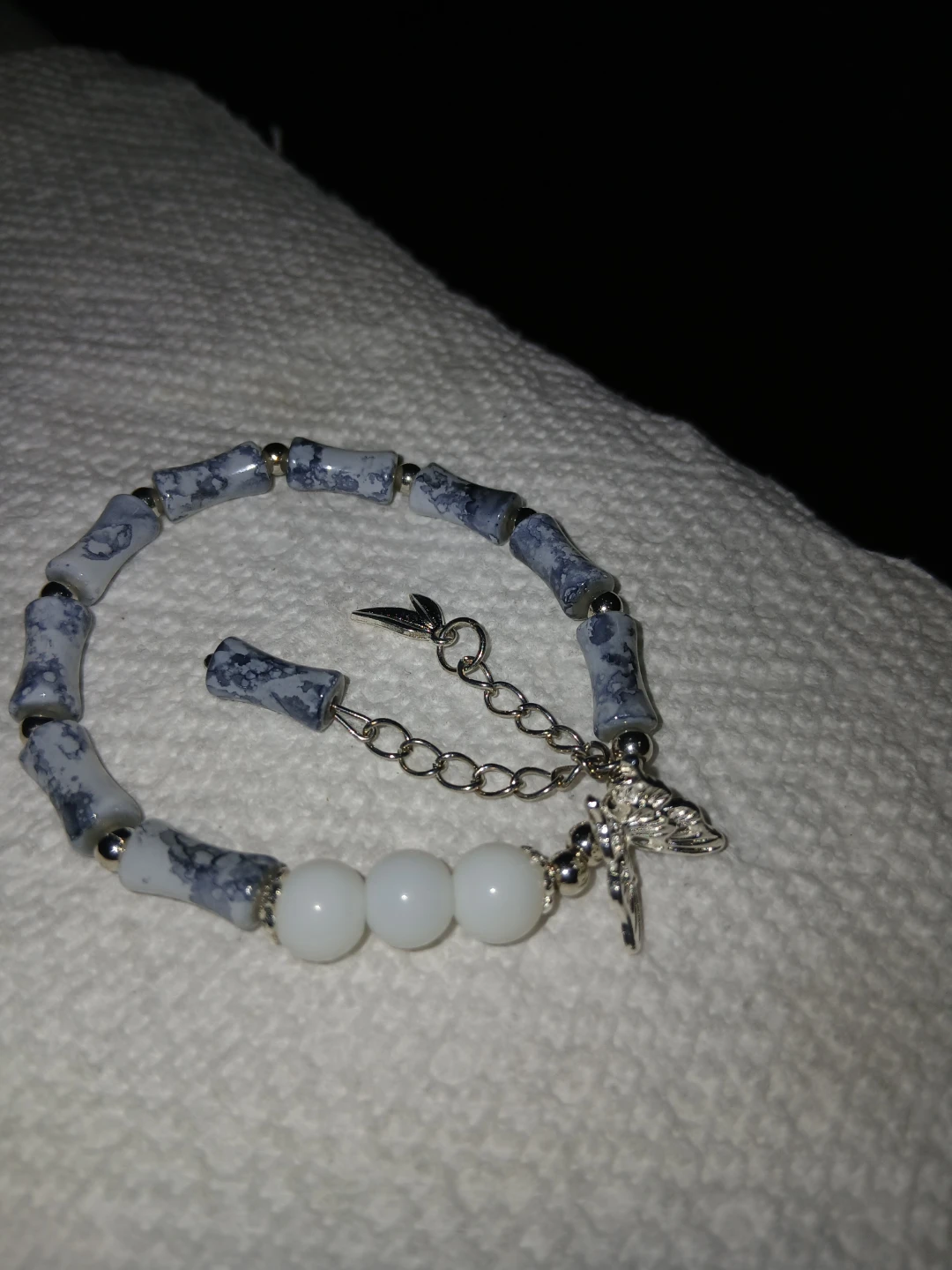 Blue and White Beaded Butterfly Bracelet - photo 3