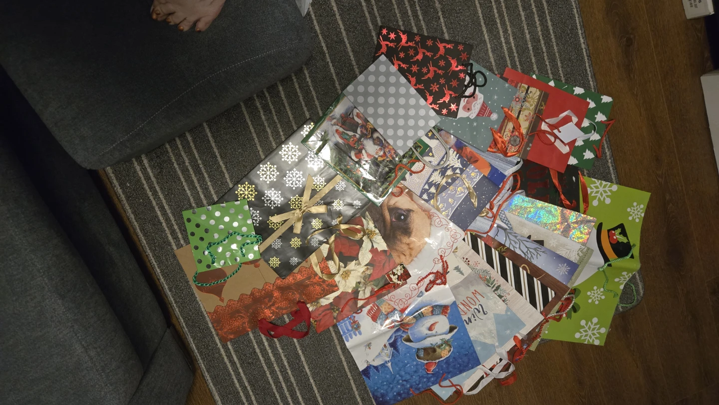 Assorted Holiday Gift Bags and Cards