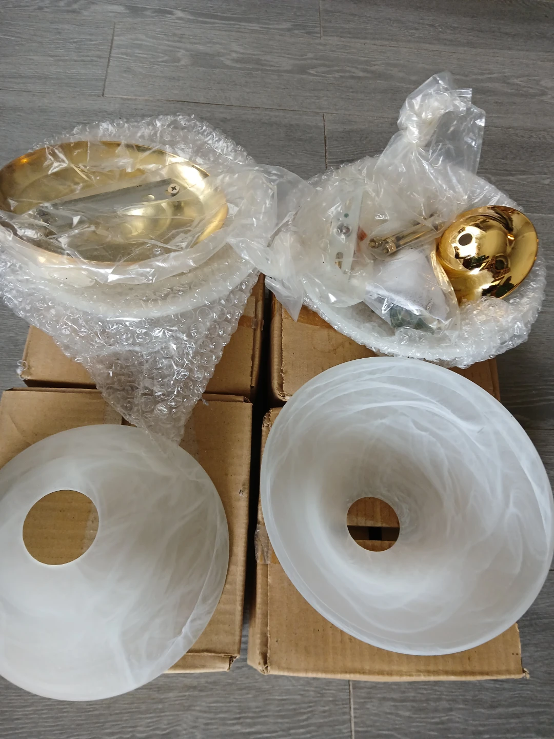 Set of 4 Brass and Alabaster Glass Light Fixtures.  4 for $35.. - photo 2