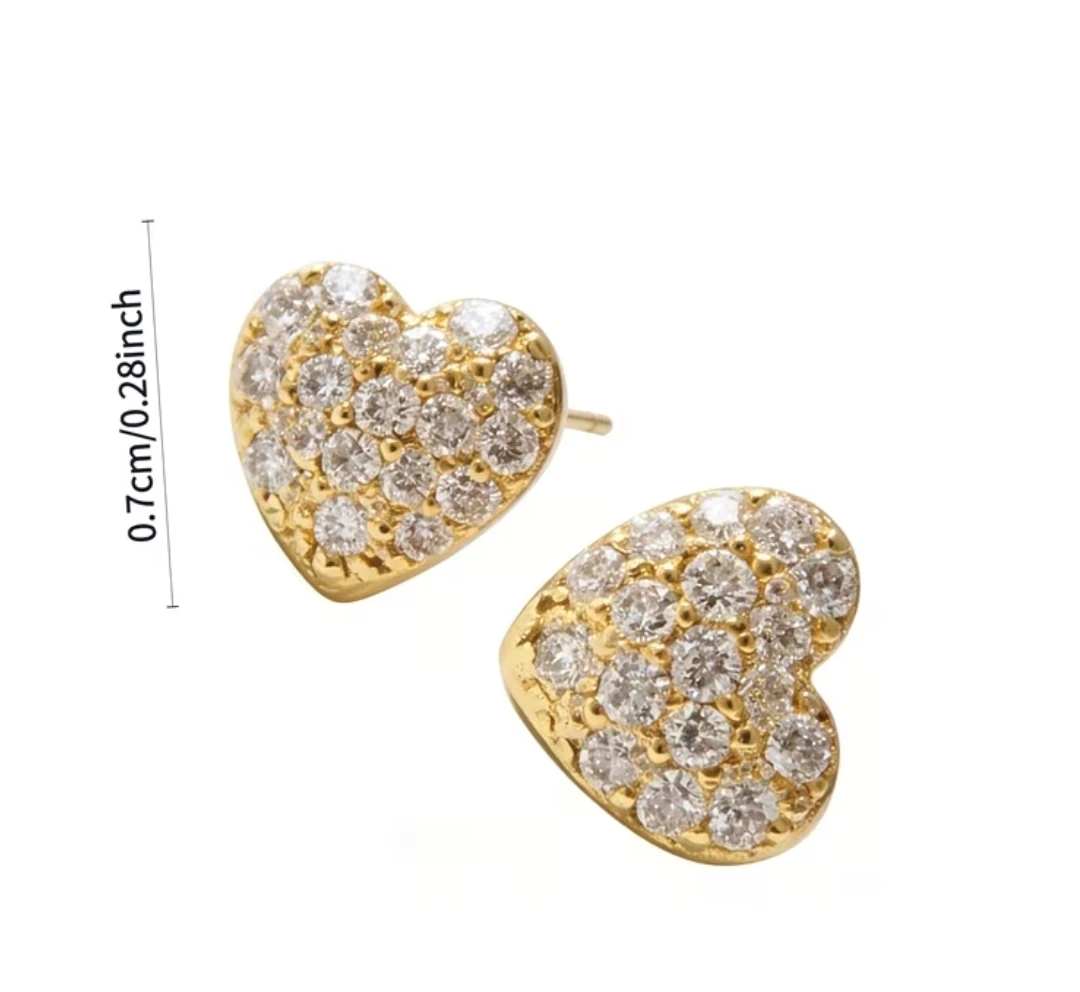 Gold-tone heart stud earrings with rhinestones - photo 2