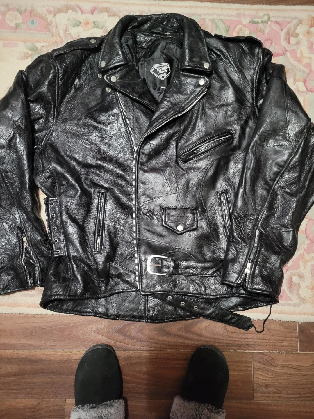 Diamond Plate Buffalo Leather Motorcycle Jacket - 2X