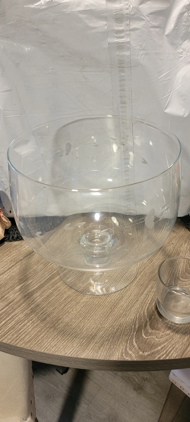Etched Glass Pedestal Bowl and Matching Cup