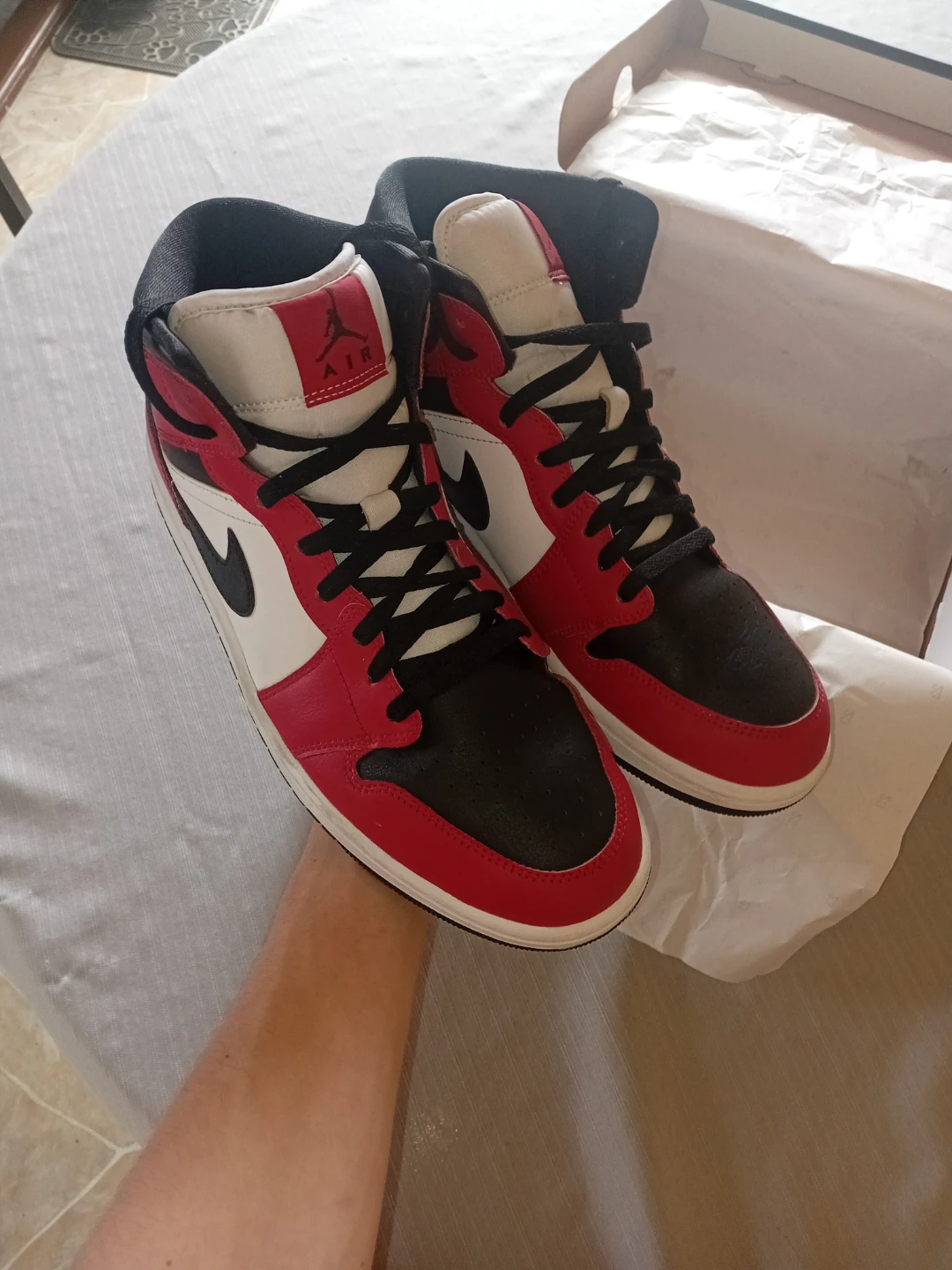 Air Jordan 1 Mid Red, White and Black Sneakers - photo 2